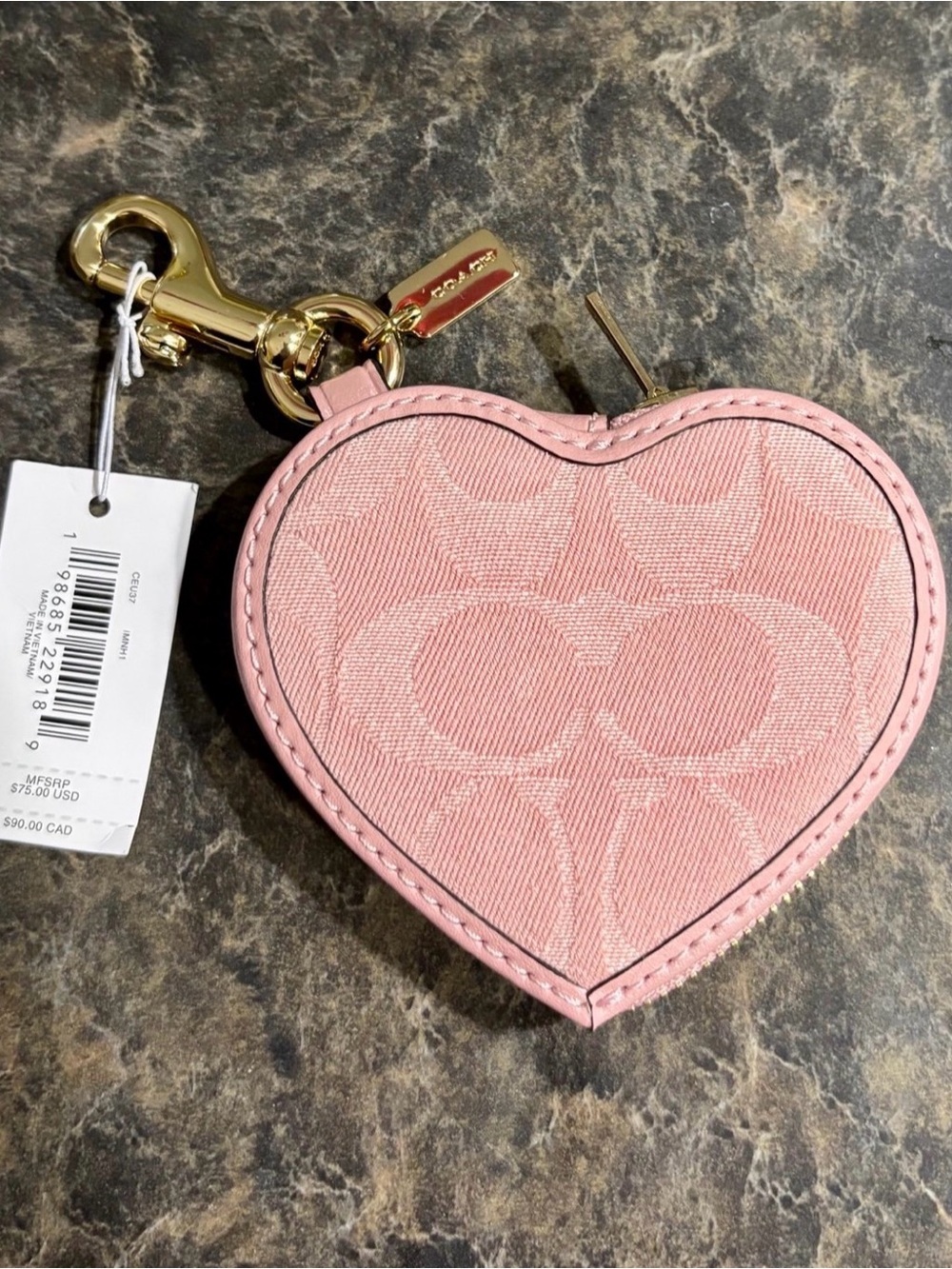 Coach Heart Bag Charm In Light Pink Signature Denim NWT